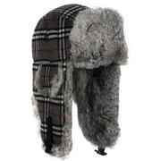 GREY PLAID WOOL/GREY RABBIT FUR