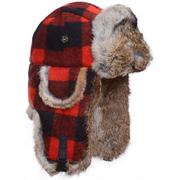 RED/BLACK WOOL PLAID/BROWN RABBIT FUR