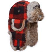 RED PLAID WOOL W/ BROWN RABBIT FUR