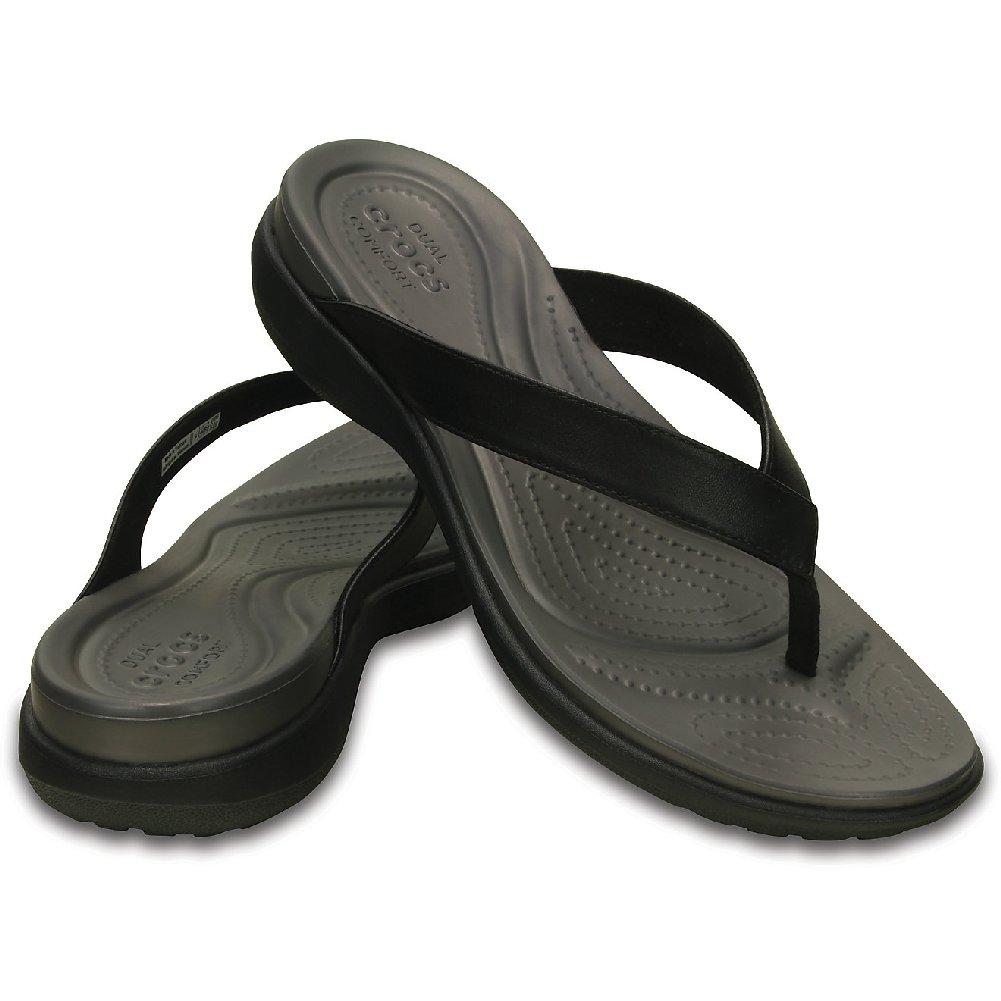 ladies black croc flip flops