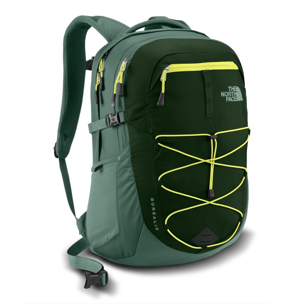 green and yellow north face backpack